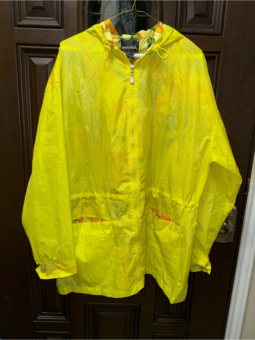 Shed Rain Rain Coat Womens Size M/L Yellow Cinch Waist Jacket Pockets